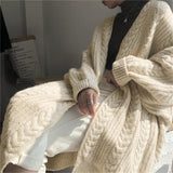 Autumn 2025 Women's New Long Knitted Cardigan Long Sleeve Lazi Sweater Coat Outside The Wind HZ0108