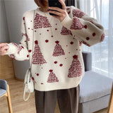 2025 Autumn And Winter New Korean Version Of The Round Collar Collar Loose Loose Lazy Wind Christmas Design Feeling Knitted Shirt Top Woman HZ0108