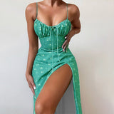 Women's Clothing 2025 Spring New Print Sling Sexy Open Fork Dress HZ0108