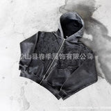 2025 Fashion Embroidery New Hooded Open-Necked Zip-Down Jacket Loose Men's And Women's Same Tunic HZ0108