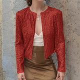 2025 Spring Burst Round Lead Long-Sleeved Sleeves Open-Colored Cardigan Casual Set Of Lightset Coat Woman HZ0108