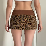 Y2K Babes Leopard Hair Spliced Bow Tie With Short Skirt Autumn Winter Fashion Low-Rise Half Skirt Female Trend HZ0107