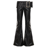 Sexy Babes Street Rivet Black Metal Buckle Trousers Y2K Dark Punk Leather Pants Women's Tide HZ0107