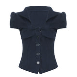 INS Hottie Bleeved Bubble Sleeve Shirt T-Shirt With Short-Blinked V-Neck Short-Sleeved T-Shirt HZ0107