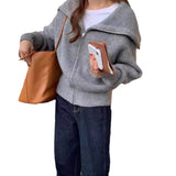 Sweater Women's Coat Cardigan Winter New Korean Big Collar Zipper Solid Color Lazy Soft Loose Loose Version Of Knitted Shirt HZ0108