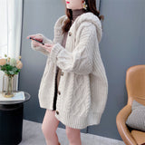 Lazy Retro Hooded Sweater Knitted Cardigan Women's Autumn And Winter 2025 Women's Loose Long Knit Coat HZ0108