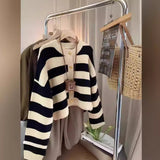 Soft Glutinous Bumpy Stripe Short Knitted Autumn And Winter French Style Languid Loose Outer Sweater Coat HZ0108