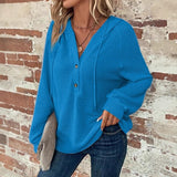 2025 Autumn And Winter Women's Clothing Solid Long-Sleeved V Collar Top Hooded Button Jacket Women HZ0108