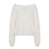 Sweet Girl Wind Solid Water Stinger Hairy Shoulder Languid Loose Sweater Oblique Shoulder Collar Long Sleeve Top HZ0108