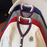Vintage College Wind V-Neck Collidered Knitted R-Shirt 2025 Autumn/Winter New Ocean-Skinny Sweater Woman HZ0108