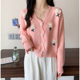 Korean Autumn And Winter Women's Sweet Gentle Wind Three-Dimensional Flower Nail Beads Knitted Cardigan Women's Soft-Creating Sweater Coat HZ0108