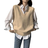 Spring And Autumn 2025 New Loose Languid Breeze Cover V. Collar Vest Sleeveless Knitted Shoulder Sweater Woman HZ0108