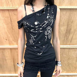 Spice Girl-Style Flower Print Collar Collared Shoulder Dress Summer Slim Slimless Sleeveless Bottom With Waistcoat Woman HZ0107