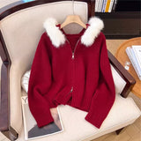 Korean Retro Autumn And Winter Knitted Cardigan Women Loose Leisure Long-Sleeved Woolen Hooded Sweater Coat Women HZ0108