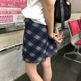 Summer Retro Lattice Low-Rise A-Word Skirt Short Skirt Women's Glare Slimming Ass Skirt Tide HZ0107