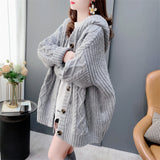 Lazy Retro Hooded Sweater Knitted Cardigan Women's Autumn And Winter 2025 Women's Loose Long Knit Coat HZ0108