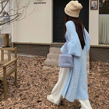2025 Autumn Women's Loose Long Sweater Knitted Shirt Coat Lazy Wind Imitation Water Velvet Knitted Shirt Woman HZ0108