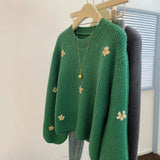 Vintage Embroidery Flower Cover Sweater Women's Autumn And Winter 2025 Women's Loose Lazy Wind High-End Feeling Korean Knitwear HZ0108
