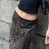 Vintage Leopard Splicing Lace Skirt Autumn New Trendy High Waist Slim Long Dress HZ0107