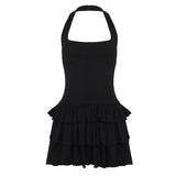 New Basic Solid Color U-Neck Hanging Neck Bony Cake Dress Babes Bare Back Dress Skirt Skirt HZ0107