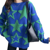 2025 Autumn And Winter Women's Five-Pointed Star Color Round-Collar Loose Sweater Female Design Feeling Warm Bottom Knitting Shirt HZ0108