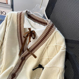 Three-Dimensional Bow Sweater Coat Women's Autumn And Winter New Loose Lazy Style Design Sense To Reduce The Age Of Korean Knitted Open Shirt HZ0108