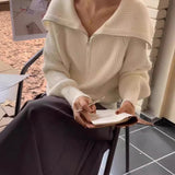 Sweater Women's Coat Cardigan Winter New Korean Big Collar Zipper Solid Color Lazy Soft Loose Loose Version Of Knitted Shirt HZ0108