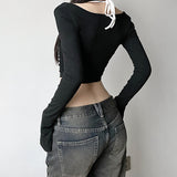 Autumn And Winter Women's Clothing 2025Ins Net Red Hot Girl Hit The Color Hanging Neck Slim Thin Two Sets Of Long-Sleeved T-Shirts HZ0107