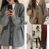 Korean Version Of V-Neck Lazy Wind Cardigan 2025 New Simple Sweater Women's Spring And Autumn And Winter Leisure Loose Knitting Shirt HZ0108
