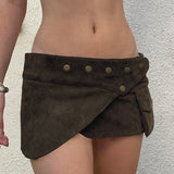 Workwear Style Rivet Pocket Spliced Retro Skirt Babes Street Sexy Low-Rise Thin Ass Short Skirt HZ0107