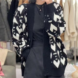 2025 Autumn And Winter Women's Loose Lazy Wind Hit The Hollow Love V-Collar Knitted Cardigan Sweater Women's Coat HZ0108