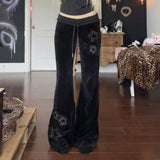Spice Girls Street Star Drill Ribs Spliced Waist Velvet Trousers Drawstring Low-Waist Niche Casual Pants HZ0107