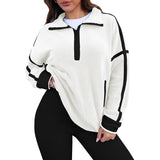 Women's Zipper Sweatshirt Hoodie Long Sleeve Collar T-Shirt Casual Coloring Top With Pocket HZ0108