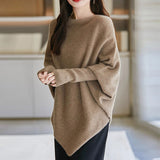 2025 Korean Version Of Loose Lazy Wind Soft Knitted Blouse Irregular High-Necked Solid Color Sweater Autumn HZ0108