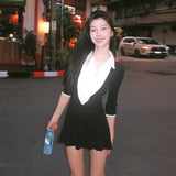 Ins Net Red With The Same College Style Shirt Collar Bumping Pit Dress Femininity Wooden Ear Ass Short Skirt HZ0107