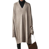 2025 Autumn And Winter New Korean Version Of The V-Neck Long Loose Sweater Women's T-Shirt Languid Knitting Shirt HZ0108