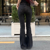 Ins Wind Street Cool Sister Repair Striped Horn Pants New Spicy Low-Rise Straight-Innovel Denim HZ0107