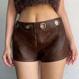 Locomotive Wind Leather Splicing Hole Waist Design Hot Babes Low-Waist Shorts Summer Retro Personality Hot Pants HZ0107