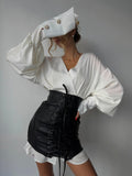 Tie Leather High-Rise Half-Dress Girl Pu Leather Retro Personality Tying Tice Bag Hip Skirt HZ0108
