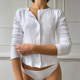 Autumn New Texture Of The Flowers Casual Long-Sleeved Shirt On The Female Basic Solid Color Fashion Buckle T-Shirt HZ0107