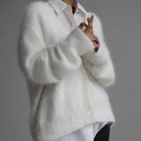 Imitation Of The Knitted Cardigan 2025 Women's Languid Style Design Sense Loose Temperament V-Neck Sweater HZ0108