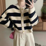 Soft Glutinous Bumpy Stripe Short Knitted Autumn And Winter French Style Languid Loose Outer Sweater Coat HZ0108