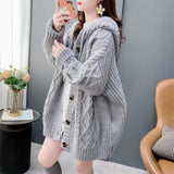 Lazy Retro Hooded Sweater Knitted Cardigan Women's Autumn And Winter 2025 Women's Loose Long Knit Coat HZ0108