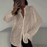 Spring/Summer 2025 New Pearl Blouse Collared Long-Sleeved Sleeve-Jersey Basic Women's Shirt Coat HZ0108
