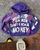 Y2K Letter Digital Print Zipper Hoodie Set Loose Sweater Retro Street Hop Style HZ0108