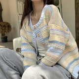 Early Spring And Autumn 2025 New Korean Version Of Loose Striped Outerwear With Knitted Sweater Thin Cardigan Coat Lady HZ0108