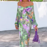 Spring 2025 Women's New Elegant Temperament Tie-Dye Sling Skirt Sleeve Shawl Set HZ0108