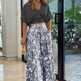 2026 Spring New Set Shirt Blouse V-Neck Fashion Print Wide Leg Trousers Fashion Set HZ0108