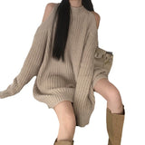 Lazy Wind French Side-Shoulder Black Knitted Sweater Women's Autumn And Winter 2025 New Loose Korean Version Of The Top Coat HZ0108