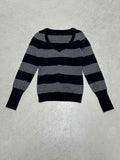 Vintage Sexy V-Neck Striped Wool Blouse New Slimy Individual Street Sleeve Sweater HZ0108